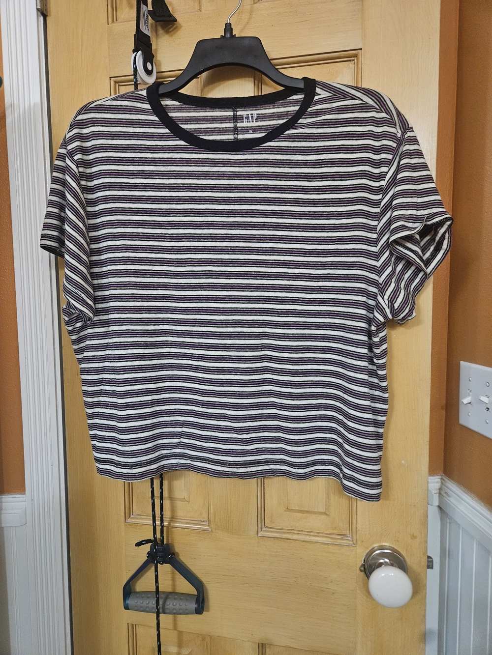 GAP Short Sleeve Striped Tee in Black, White & Purple